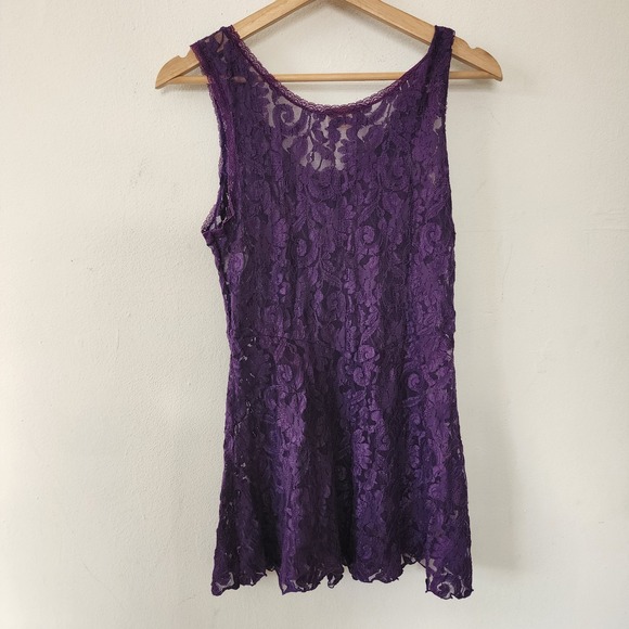 Vintage 90s Cachet Purple Lace Above Knee Sleep Dress Lingerie Small USA MADE - Picture 3 of 3